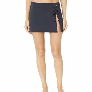 Bleu Rod Beattie Plus Size Lace-Up Side Slit Swim Skirt Cover - Black